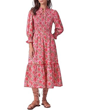 Kedera Women's Spring Boho Floral Midi Dress 2026 Casual Long Sleeve V Neck Flowy Beach Vacation ... | Amazon (US)