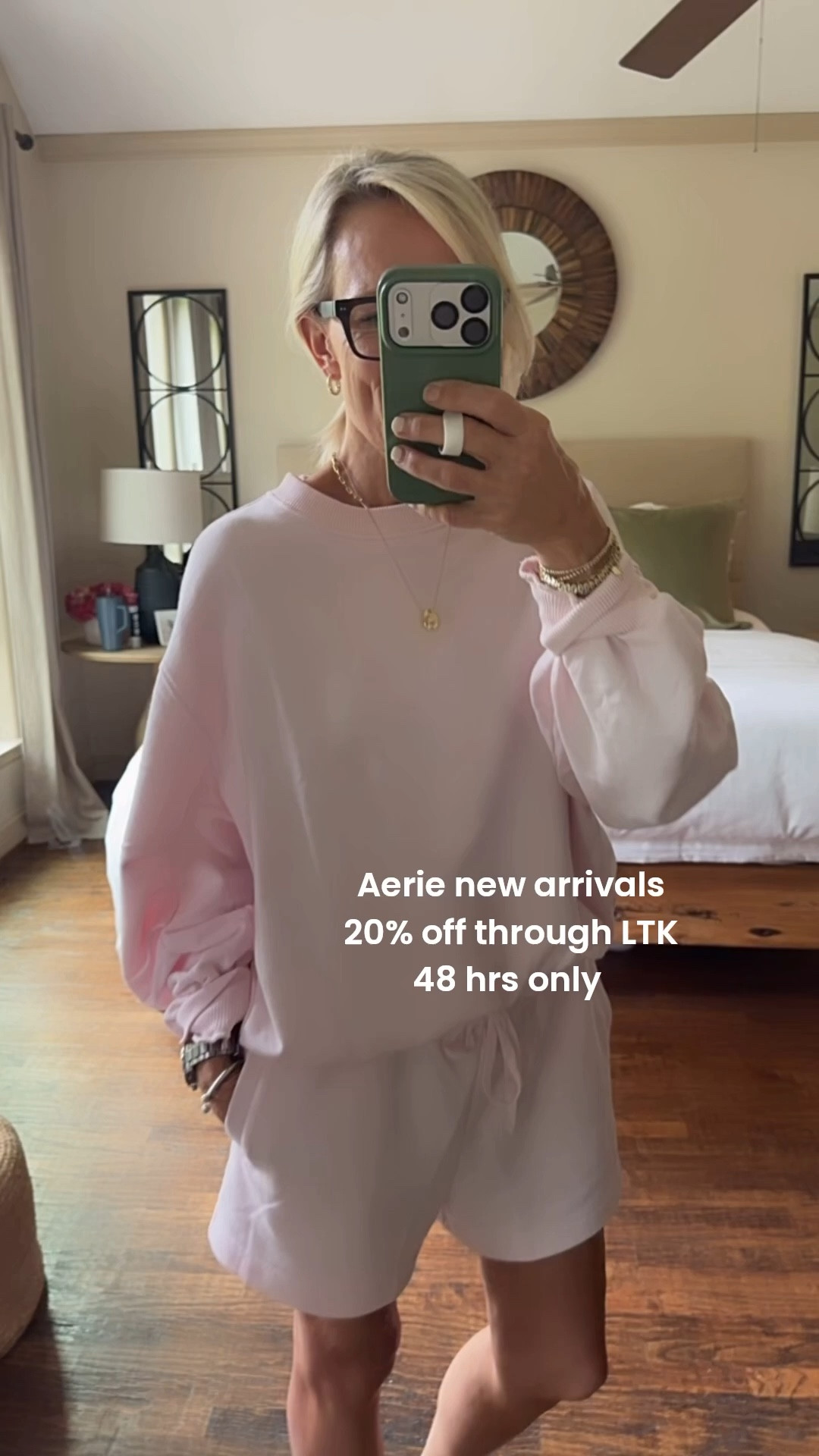 Code is stackable on any sale currrently happening 
20% off

Use code LTKAERIE20

This new sweatshirt is not thick, perfect for this season, I love the pale pink. And the sleeves have a unique rooting to them make it a bit elevated. 

Top - small
￼bottoms - went up to medium 

@Aerie 

#LTKOver40 #LTKmomlife #LTKSaleAlert