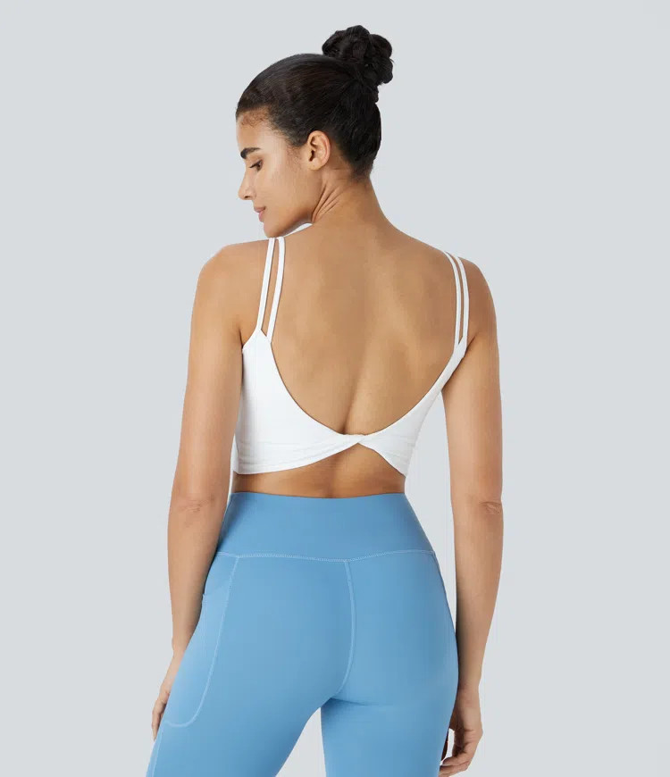 Women’s Double Straps Backless Twisted Cropped Yoga Tank Top - Halara | HALARA