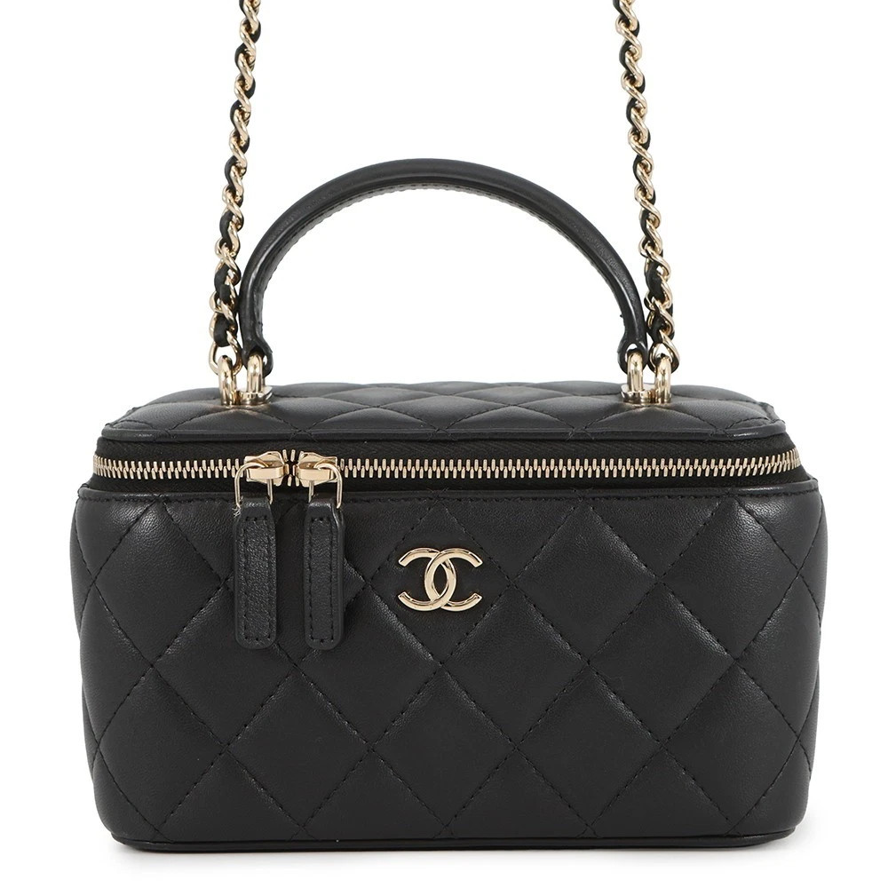CHANEL Matelasse Top Handle 2-Way Vanity Bag Lambskin Black AP1472 | eBay US