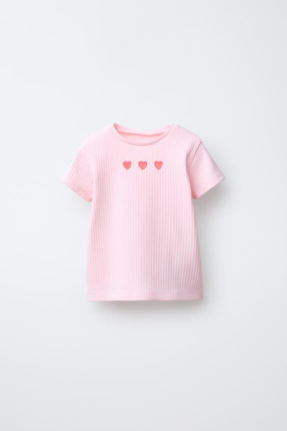 RIBBED T-SHIRT WITH CUT-OUT HEARTS | Zara US