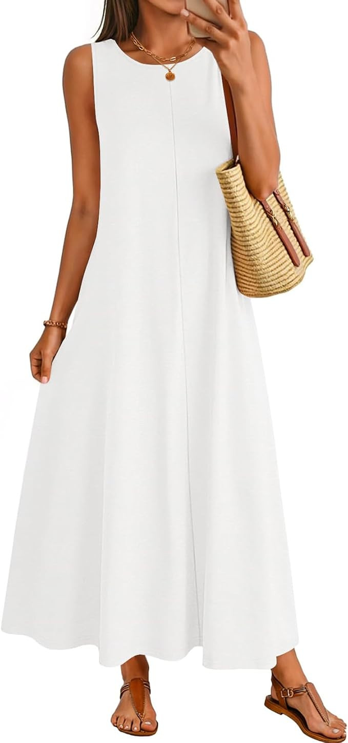 MEROKEETY Women's Summer Maxi Dress 2026 Sleeveless Sundress Casual Loose Crewneck Beach Vacation... | Amazon (US)