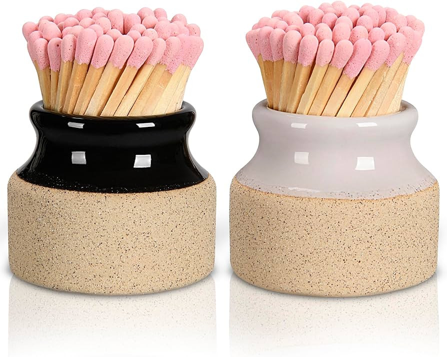 Decorative Match Holders with Striker - Set of 2 - Black and White - Handmade Ceramic Matchstick ... | Amazon (US)
