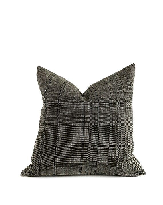 REINO 18x18 handwoven tribal grey black brown pillow cover neutral modern minimal modern farmhous... | Etsy (US)