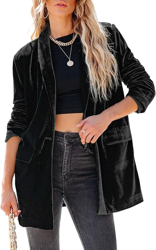 Happy Sailed Women's Velvet Blazer Jackets Casual Long Sleeve Lapel Collar Pocketed Blazer Suits ... | Amazon (US)