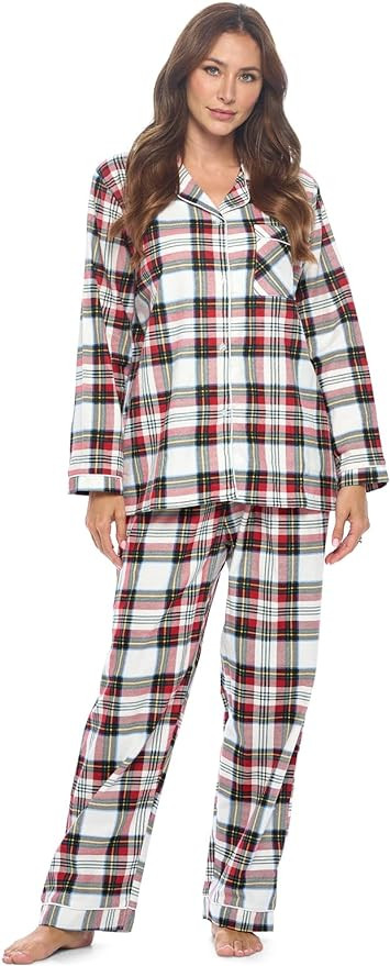 Casual Nights Women's Flannel Long Sleeve PJ's Button Down Sleepwear Pajama Set | Amazon (US)