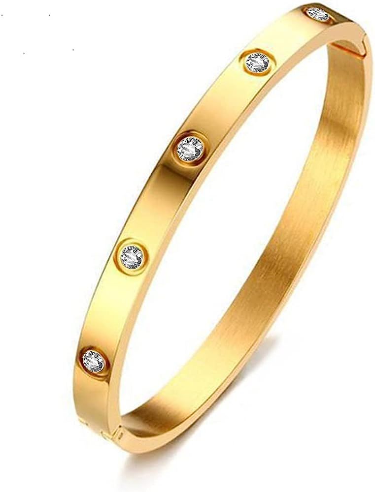 Love Friendship Bracelets Bangle 6mm Gold Silver with Cubic Zirconia Stainless Steel Jewelry Oval... | Amazon (US)