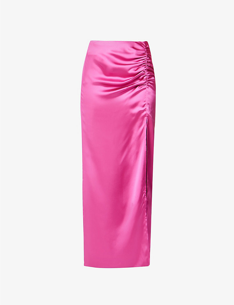 PRETTY LAVISH Maeva ruched satin midi skirt | Selfridges