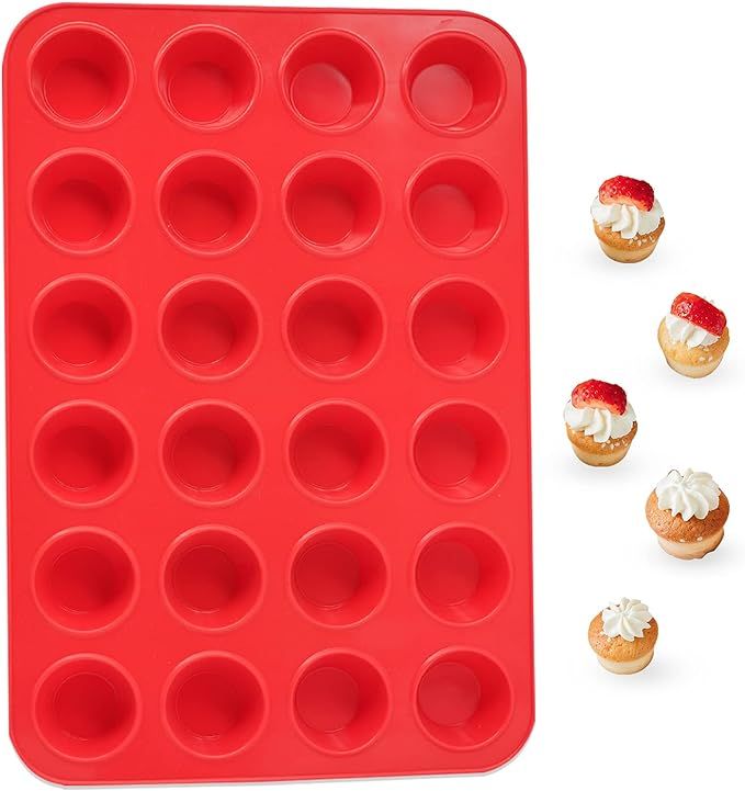 Silicone Mini Muffin pan 24 Cups, Katbite Muffin Tin, Food Grade Red Muffin Tray 24 Cups BPA Free... | Amazon (US)