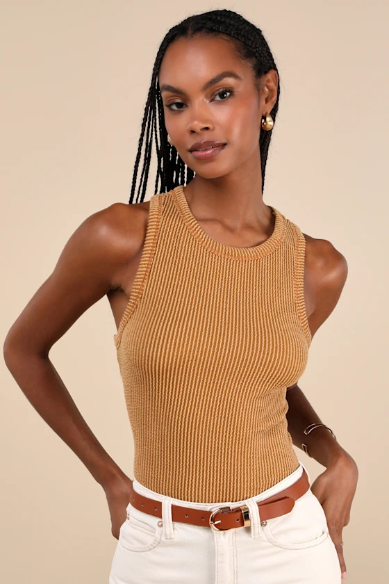 Essential Update Camel Brown Ribbed Tank Top | Lulus