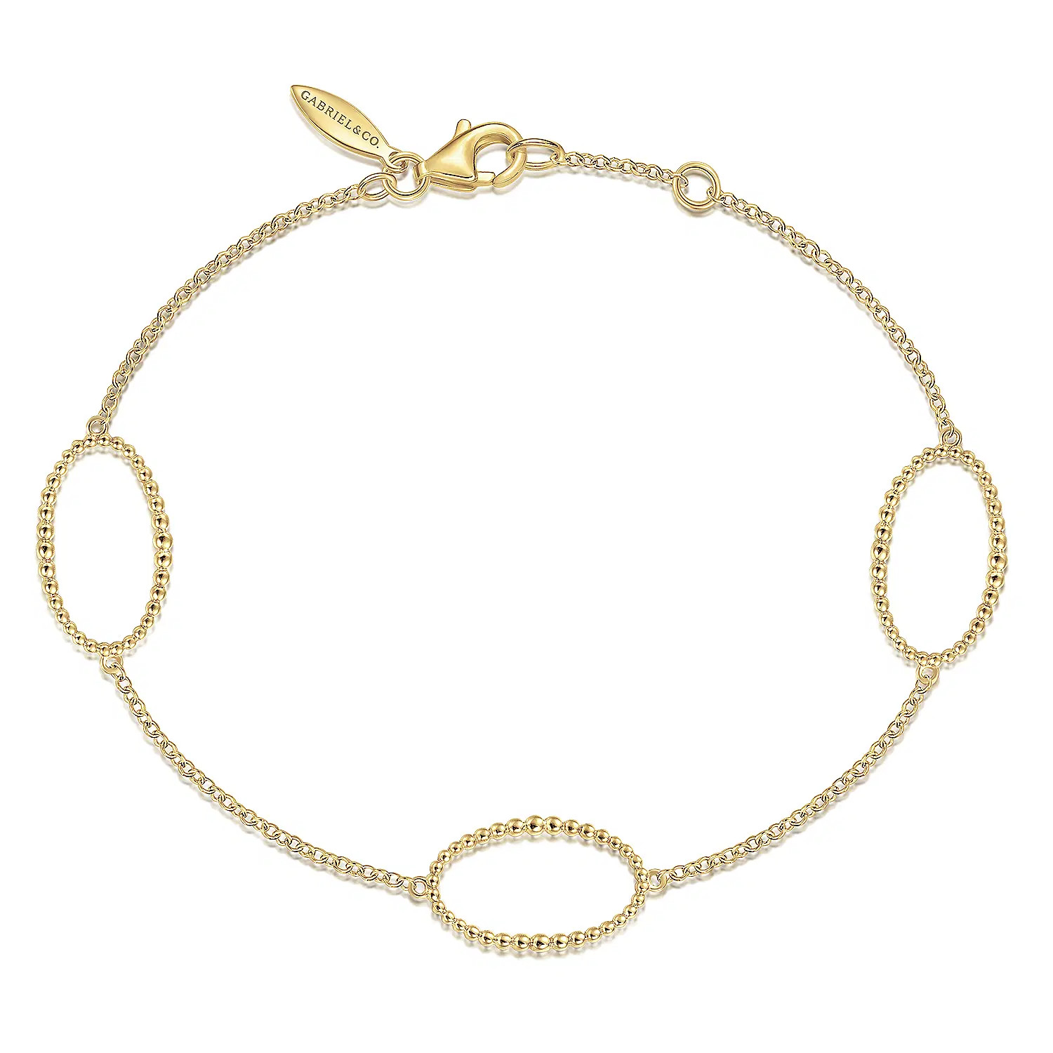 14K Yellow Chain Bracelet with Beaded Oval Link Stations | Gabriel & Co. Fine Jewelry And Bridal