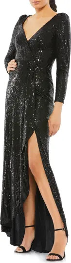 Ieena for Mac Duggal Long Sleeve Sequin Wrap Gown | Nordstrom | Nordstrom