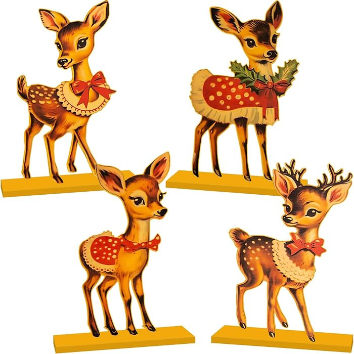 4pcs Vintage Christmas Decorations Table Wooden Centerpieces Christmas Theme Retro Sika Deer Tabl... | Amazon (US)