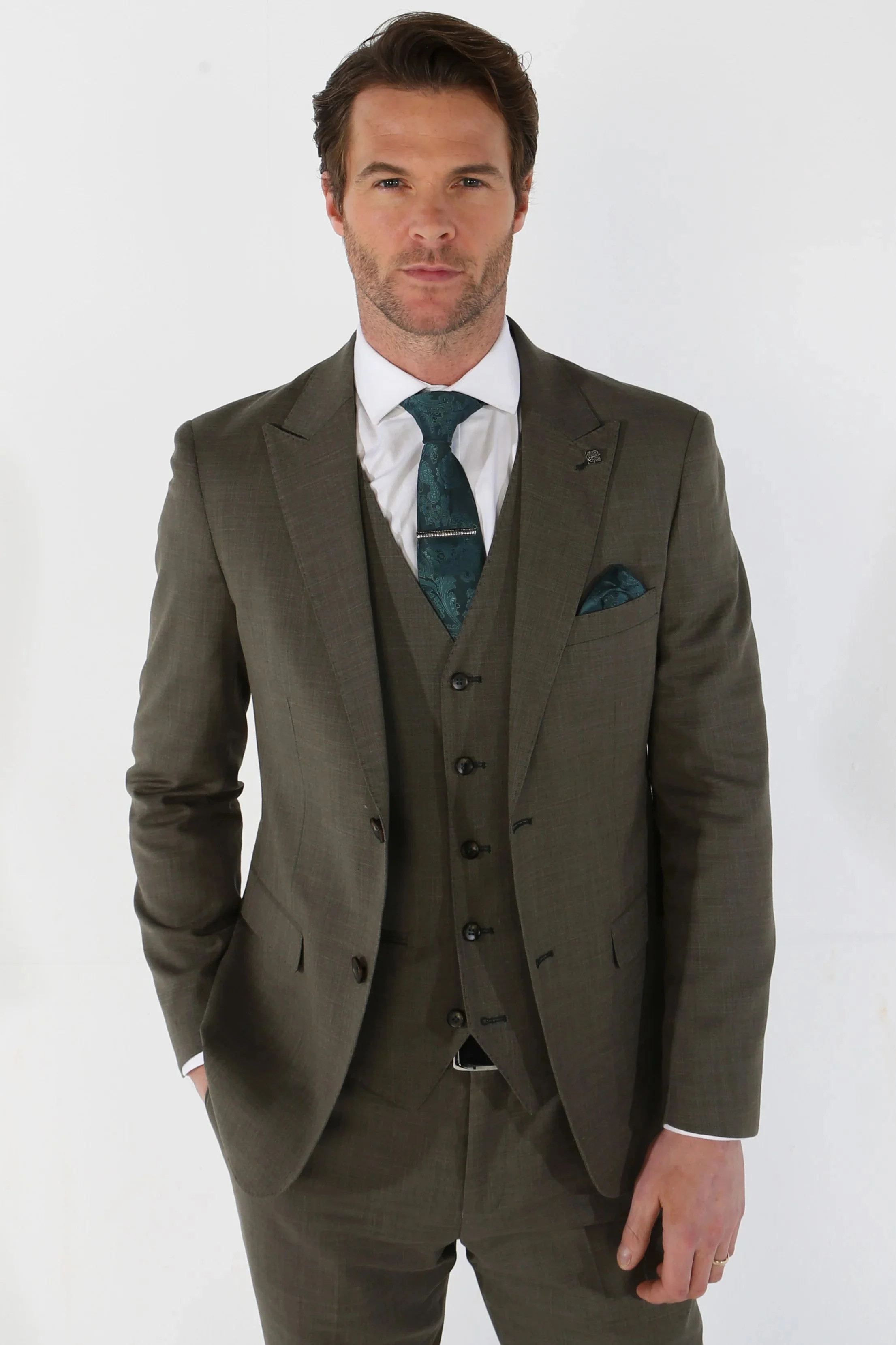 Men's 3 Piece Sage Summer Wedding Tailored Fit Suit | Shop Simon