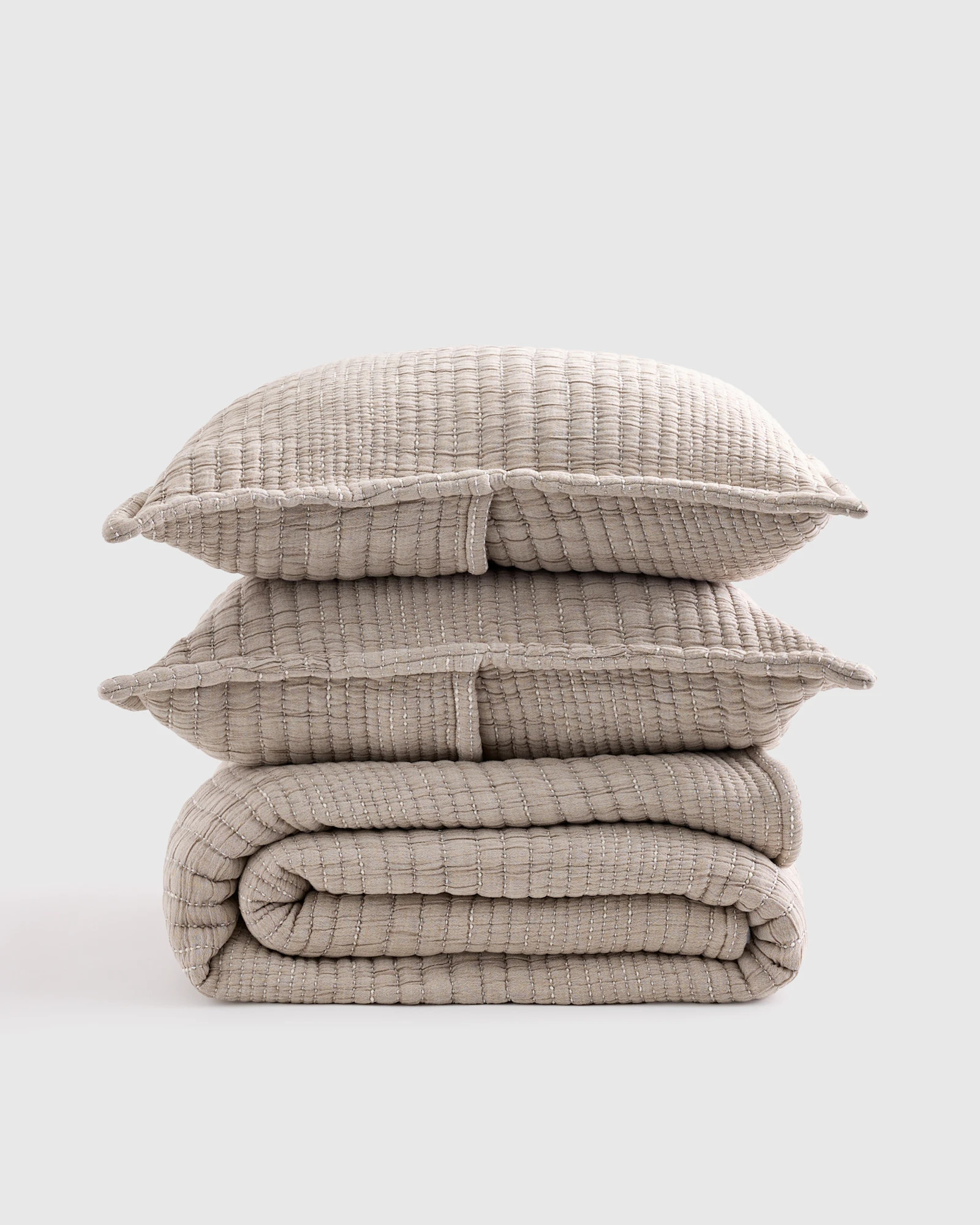 Organic Cotton Channel Stitch Coverlet Set in Taupe | Quince