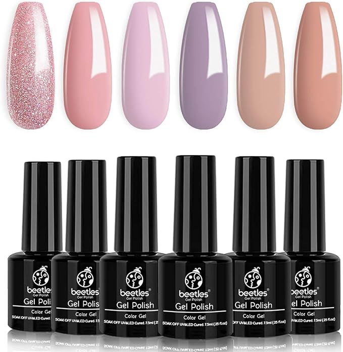 Beetles Gel Nail Polish Set, Blushed Pink Collection Pink Purple Glitter Nude Gel Polish Nail Lac... | Amazon (US)