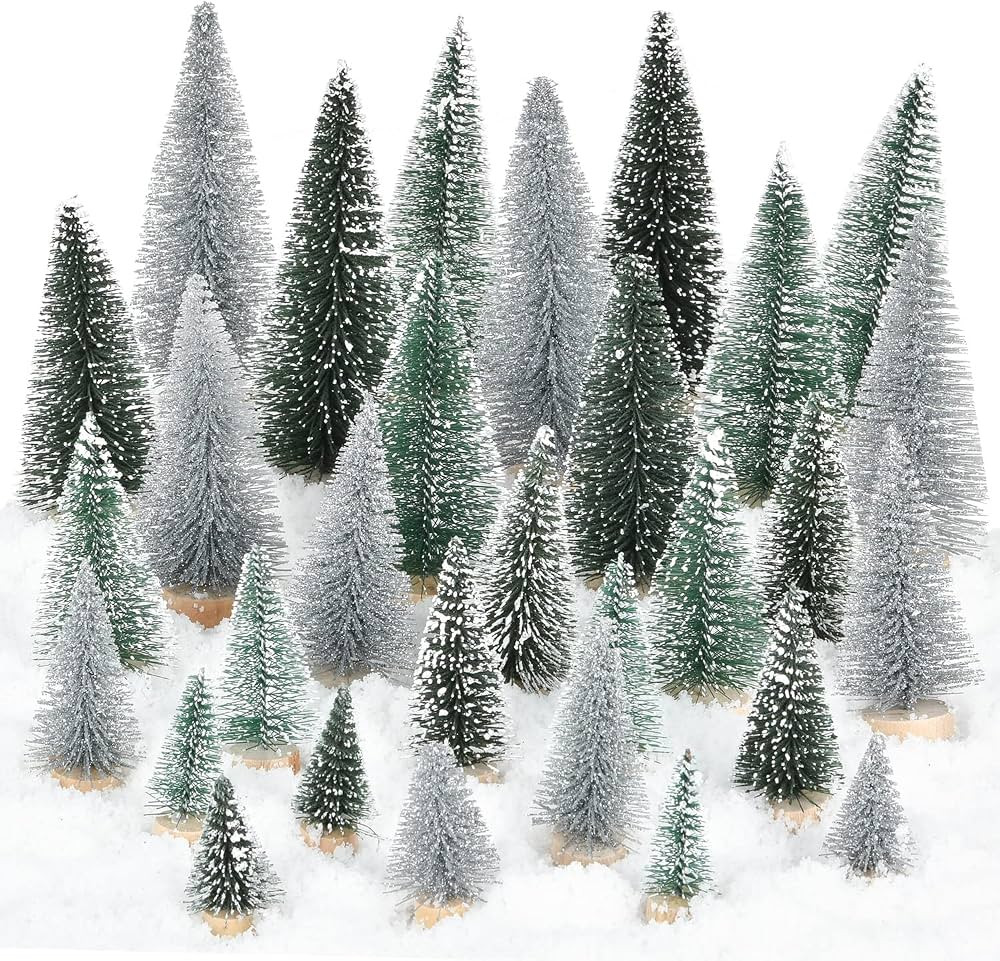 30PCS Miniature Pine Trees Sisal Trees with Wood Base Christmas Tree Set Tabletop Trees for Minia... | Amazon (US)