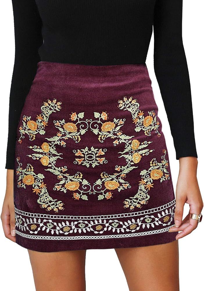 BerryGo Women's High Waist Embroidered Mini Skirt Boho Floral Pencil Skirt | Amazon (US)