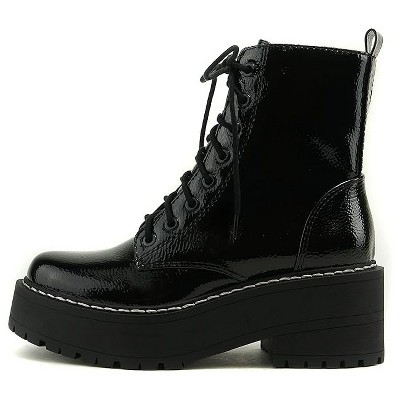 Soda FLING Women Lace up Platform Combat Boots with Side Zipper - Black Patent - Size 10 | Target