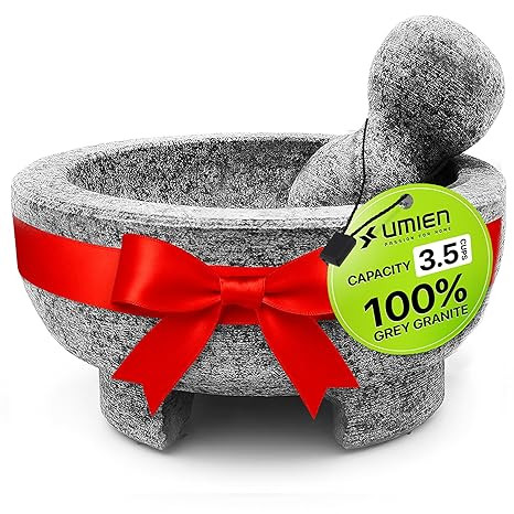 Umien Granite Mortar and Pestle Set - 8-Inch Natural Stone Molcajete with Avocado Tool - 3.5 Cup ... | Amazon (US)