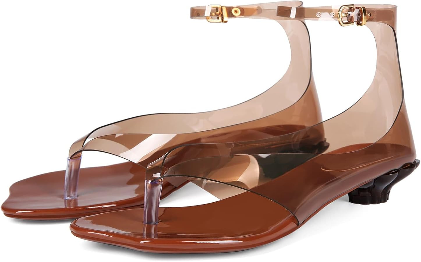 Women’s Flip Flop Kitten Heels – Jelly Thong Heeled Sandals with Clear Strap, Transparent Low... | Amazon (US)