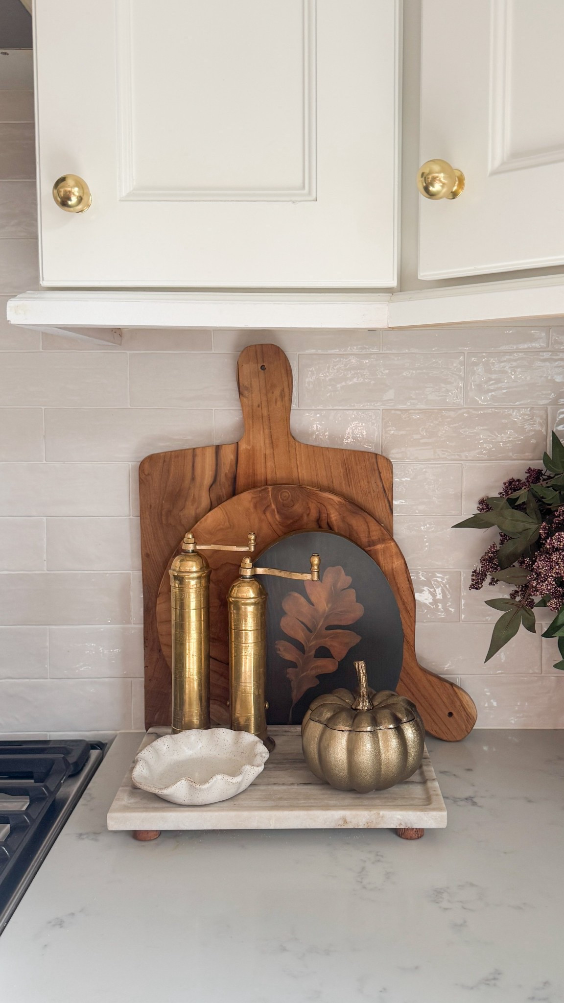 This little kitchen corner is giving me all the cozy fall vibes 🍂 I layered in a few favorites, but I’m especially loving this brass pumpkin — it’s on sale right now for just $11! Such an easy, affordable touch that instantly makes the space feel festive and elevated 🤎

#fallkitchen #cozystyling #ltkhome #neutralhome #falltouches #budgetfriendlydecor #homedecorfavorites

#LTKHome #LTKFindsUnder50 #LTKSeasonal