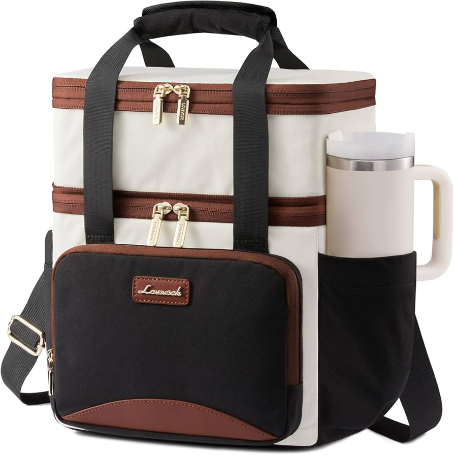 LOVEVOOK Insulated Lunch Bag For Women Men,Expandable Double Deck Lunch Box With Large Cup Holder... | Amazon (US)