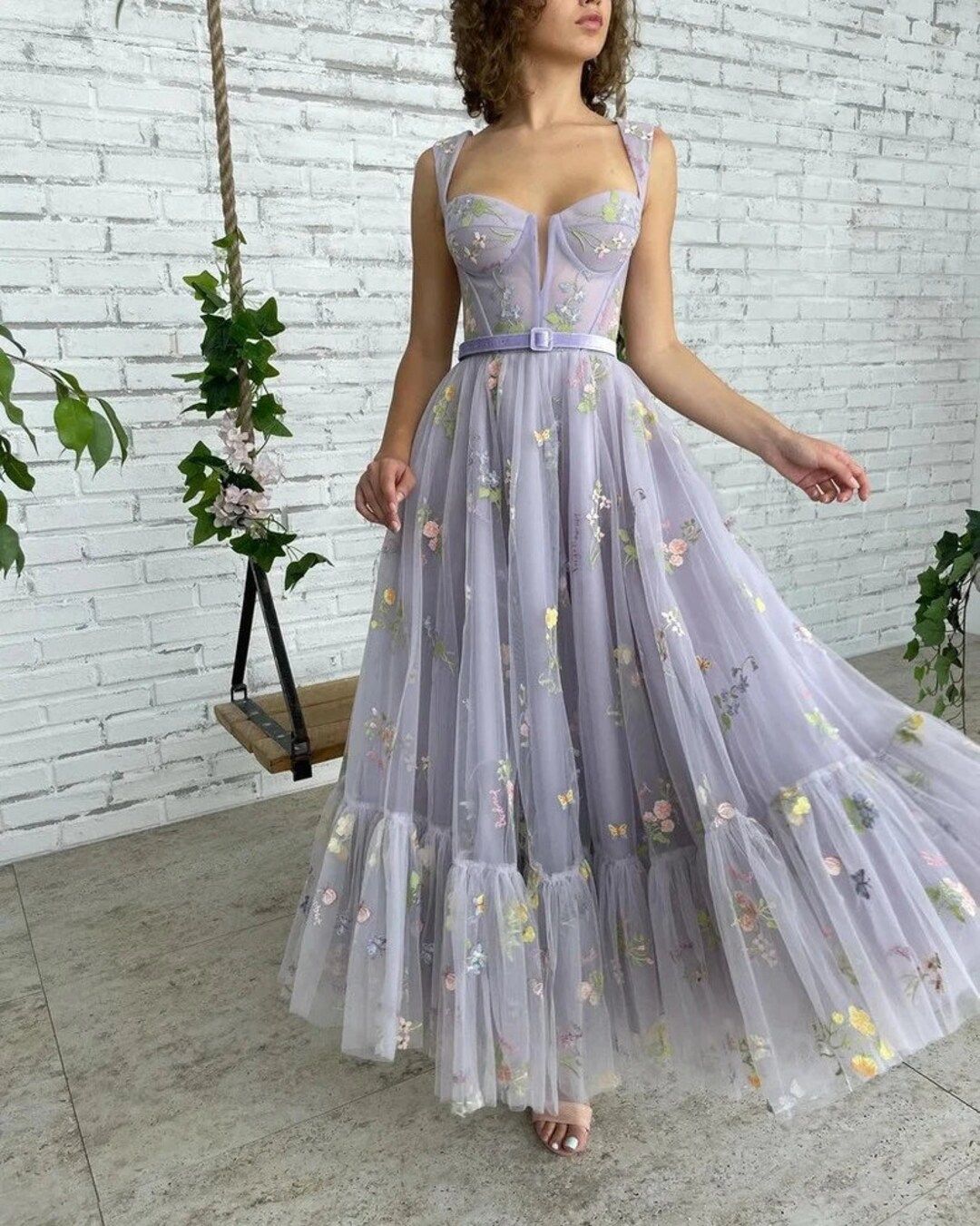 Beautiful Dress  Lilac Purple Prom Dress Flower Appliqué Embellished Tulle A-Line Ball Gown Long... | Etsy (US)