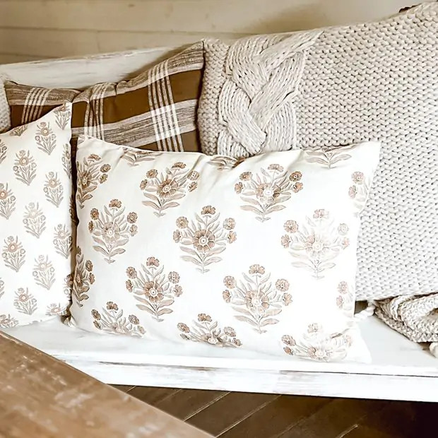 Floral Block Print Lumbar Pillow | Antique Farm House