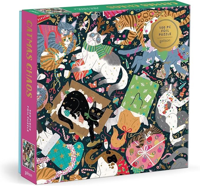 Galison Catmas Chaos – 500 Piece Foil Jigsaw Puzzle Featuring Charming Artwork of Cats Getting ... | Amazon (US)