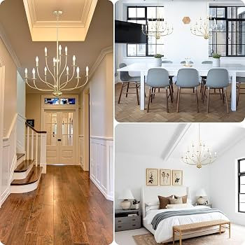 Gold Chandelier 12 Light, Large Painted Gold Light Fixture Modern Suspended Farmhouse Dining Tabl... | Amazon (US)
