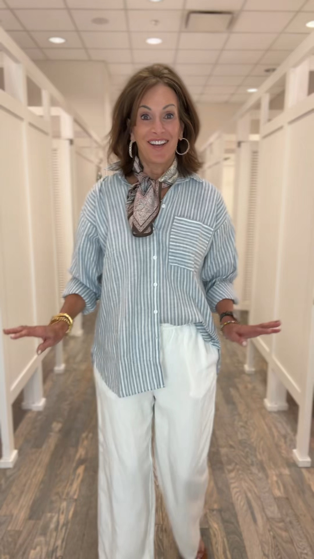Linen blend button down - medium 
Linen lined pull on pants - small regular 
Ordered these in small tall

Workwear 
Vacation 
Spring outfit 


#LTKMidsize #LTKSaleAlert #LTKTall
