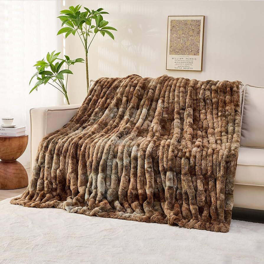 Viviland Faux Fur Throw Blanket for Bed Couch Sofa - Soft Cozy Furry Warm Throw - Comfy Shaggy Bl... | Amazon (US)