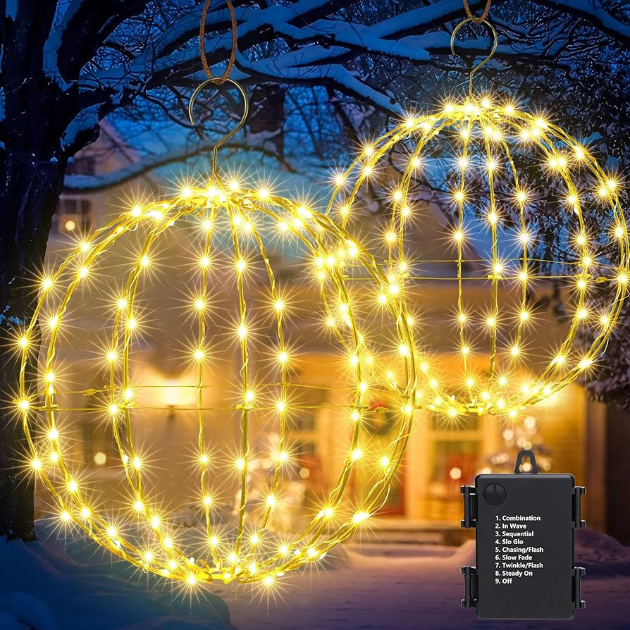 Flacchi Set of 2 Outdoor Hanging Ball Lights - 2 Sizes of Christmas Battery Operated Garden Lante... | Amazon (US)