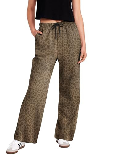 Eutten Women Wide Leg Leopard Sweatpants High Waisted Drawstring Cheetah Print Pants Baggy Fleece Loose Trousers with Pockets | Amazon (US)