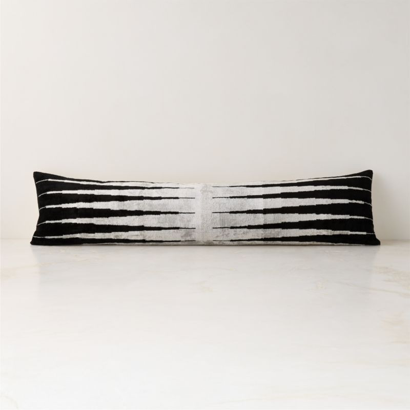 Constant Warm White and Black Turkish Silk Lumbar Pillow with Down-Alternative Insert 48"x12" | C... | CB2