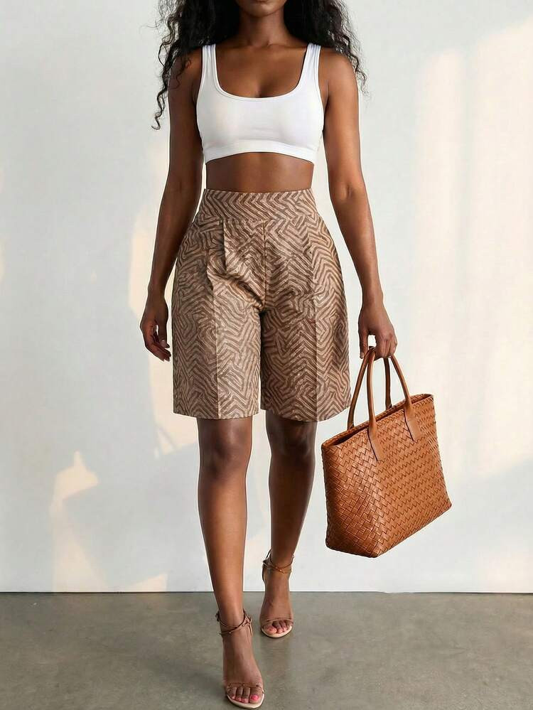 BamGlimmer Spring Valentine's Day New Year Holiday New Design Oversized Pattern Print Women's Shorts, Fashionable Tropical Vacation Hip-Hop Casual Style, Suitable For Travel, Daily Wear, Back To School, Party, Occasions | SHEIN