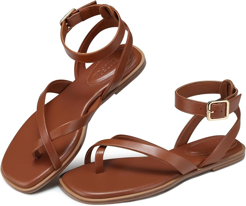 TEMOFON Flat Strappy Sandals for Women Dressy Summer Comfortable Casual Walking Sandals for Beach... | Amazon (US)