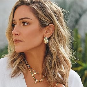 Gold Silver Big Oval Dome Circle Square Ball Wide Hoop Earrings Geometry Statement Earrings for W... | Amazon (US)