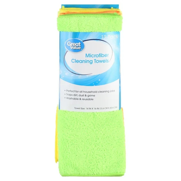 Great Value Microfiber Cleaning Towels, 12 Count, Multicolor | Walmart (US)