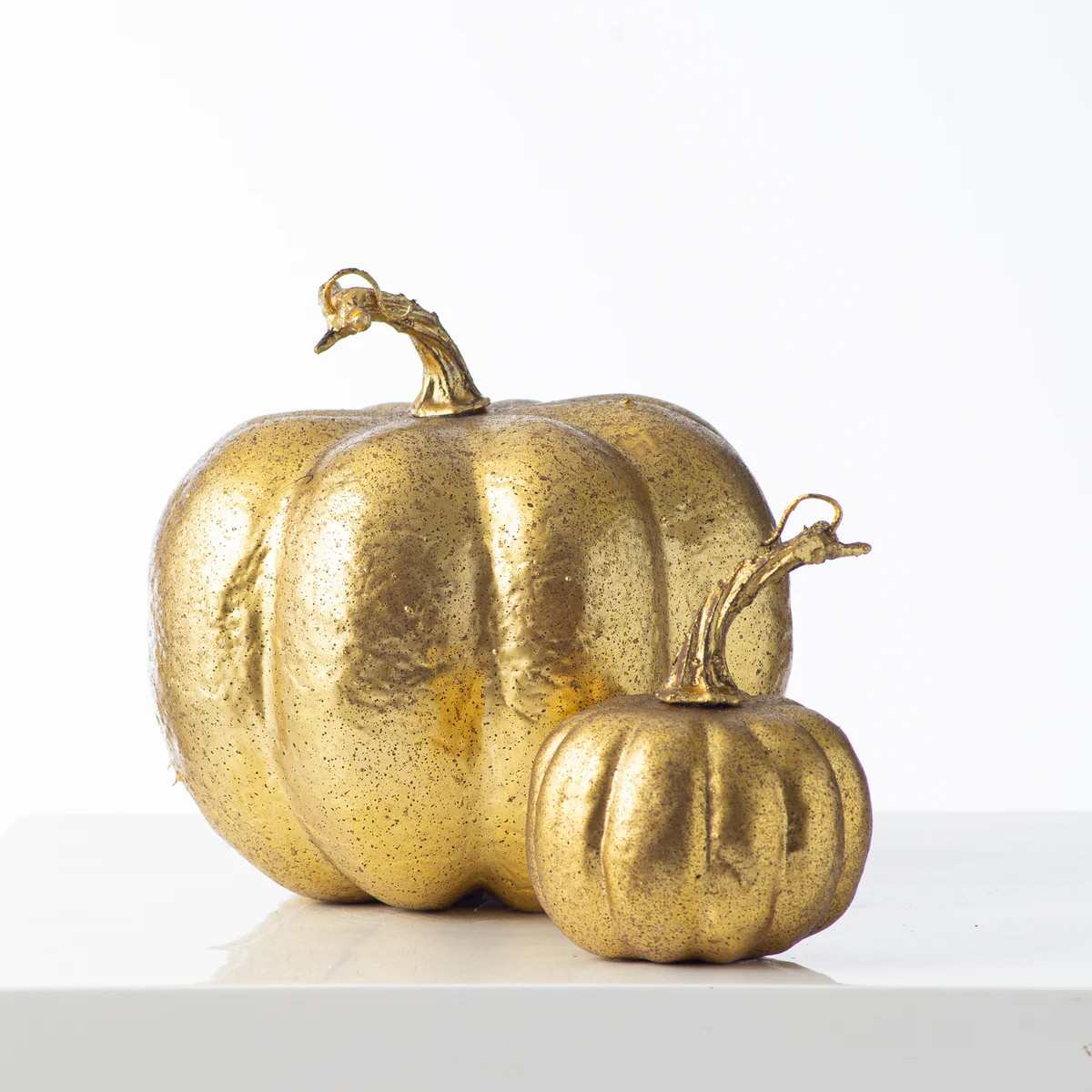 Gold Metallic Brushed Pumpkin with Stem Fall Home Décor - Set of 2 | Darby Creek Trading