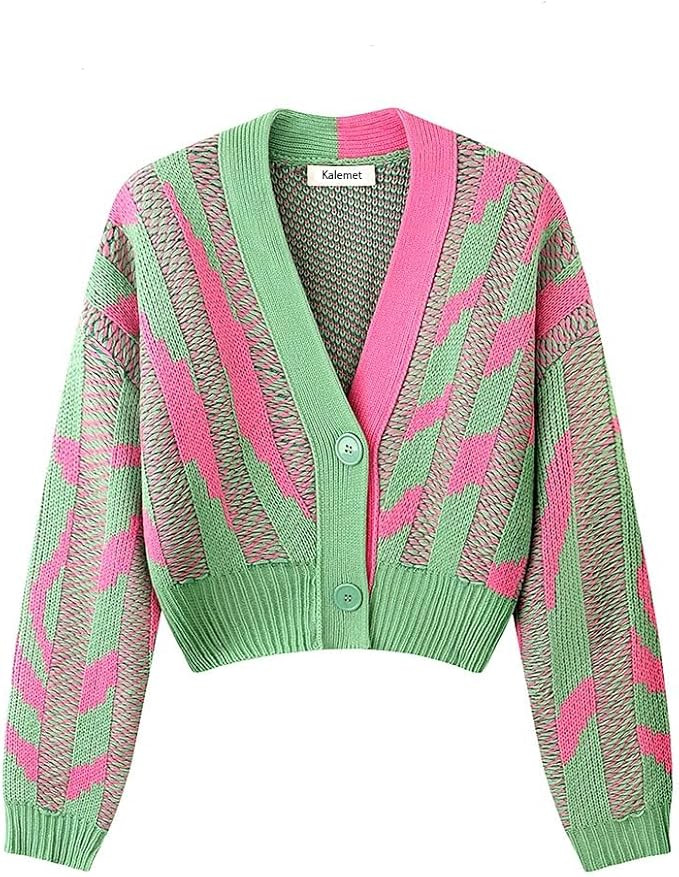 Pink and Green Color Block Cardigan for Women | Amazon (US)