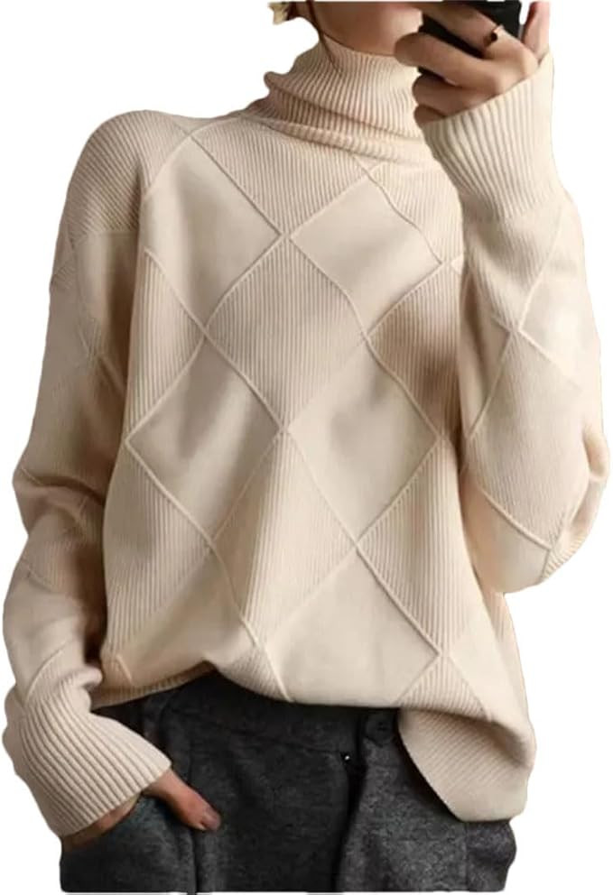 Women Customized High Necked Cashmere Plain Sweater Pullovers | Amazon (US)