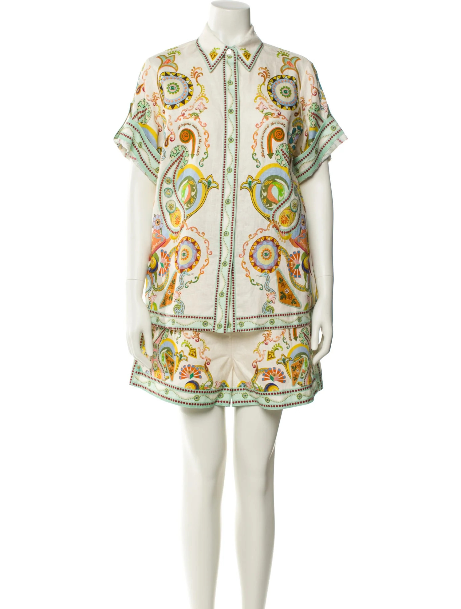 ALÉMAIS Linen Printed Short Set - 14" Rise, Neutrals Suits and Sets, Clothing - WASLI25580 | The... | The RealReal