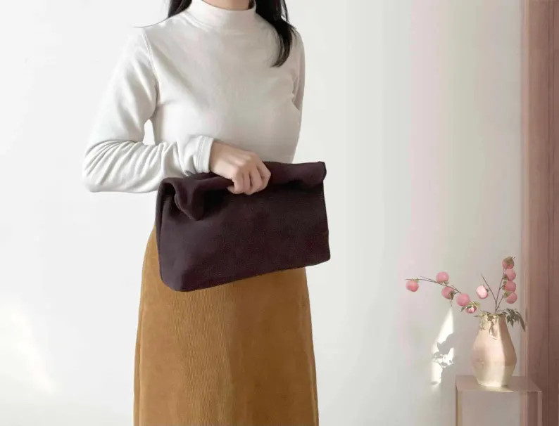 Suede Leather Rolled Top Clutch: Evening Bag Banquet Wedding Clutches Purse Rolled Down | Etsy (Global)
