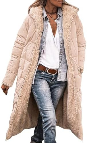 Womens Reversible Long Puffer Coat Sherpa Lined Hooded Winter Jacket | Amazon (US)