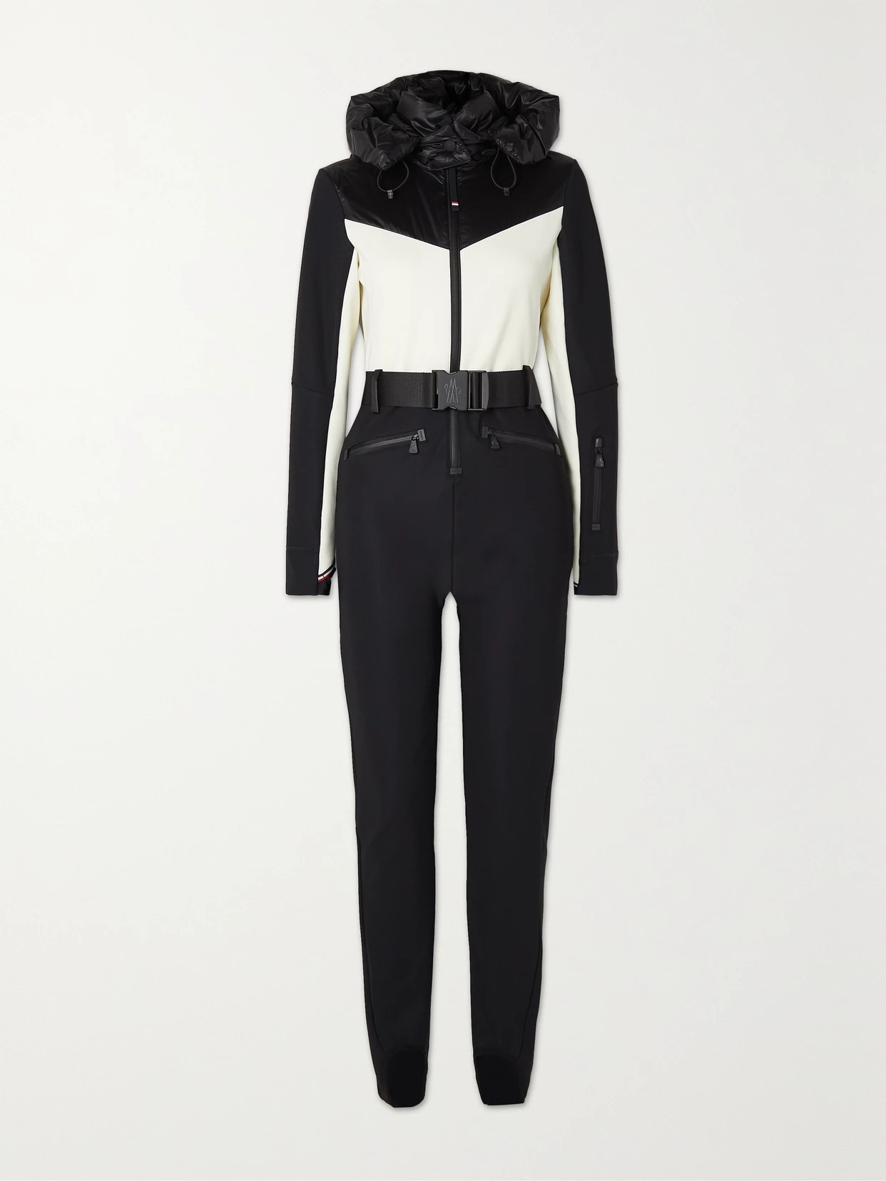 Moncler Grenoble - Hooded Belted Two-tone Down Ski Suit - Black | NET-A-PORTER (US)
