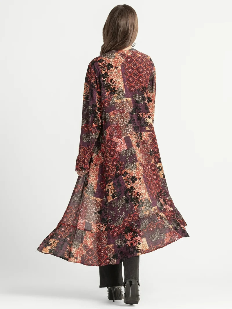 Jessica Simpson Women's Hardin Flowy Print Duster with Long Sleeves, Sizes S-XL | Walmart (US)