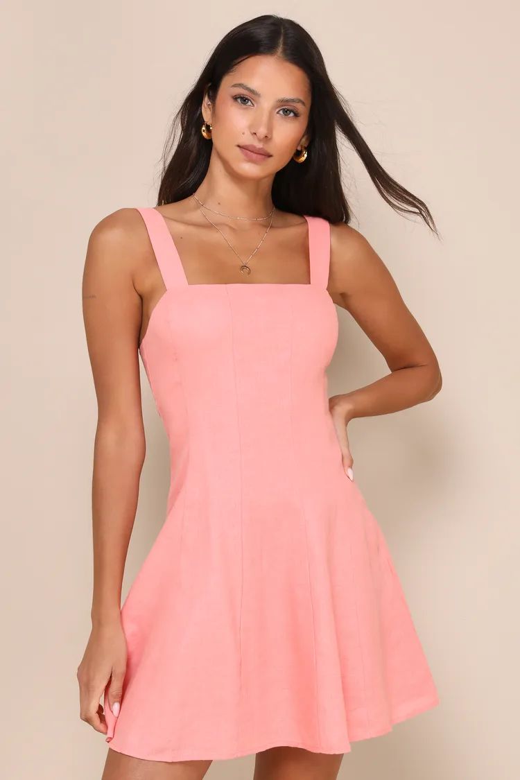 Undoubtedly Sweet Coral Pink Linen Sleeveless Mini Dress | Lulus