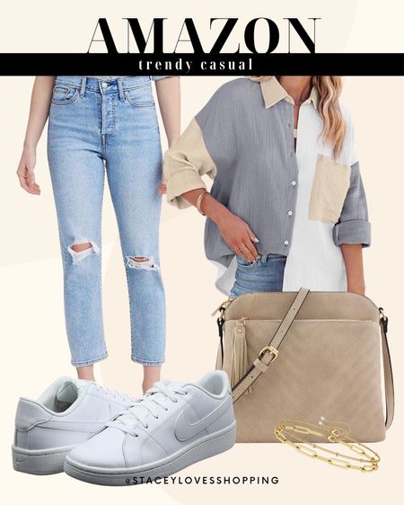 Casual spring outfit - Levi’s jeans (Tts to small), button down shirt (Tts), white sneakers (Tts), crossbody bag 

Amazon finds, amazon outfit, casual outfit, mom outfit

#LTKSeasonal #LTKstyletip #LTKunder50